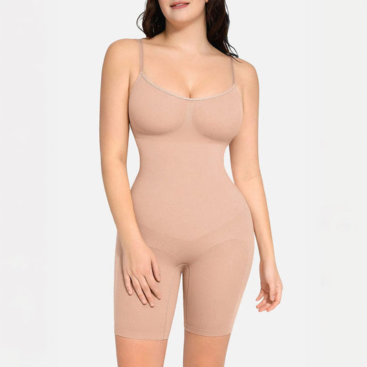 Bezšuvju pilna auguma koriģējošais bodijs ar sēžamvietas pacelšanas efektu un regulējamām lencēm – sieviešu shapewear ar šortu daļu