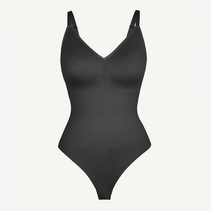 Bezvīļu melns bodijs ar vieglu vēdera izlīdzināšanu un komfortu