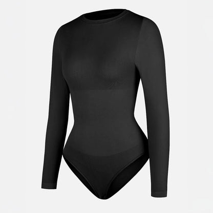 Melns koriģējošs bodijs ar apaļu kakla līniju un vieglu kompresiju, produkta foto