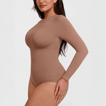 Gaiši brūns garroku bodijs ar elastīgu audumu un dabisku piegulumu