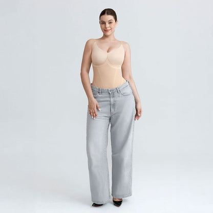 Liquid LYCRA™ V-veida Izgriezuma Viegli Koriģējošs Bodijs ar Šotyu Daļu - ElorélleBēšsShapewear