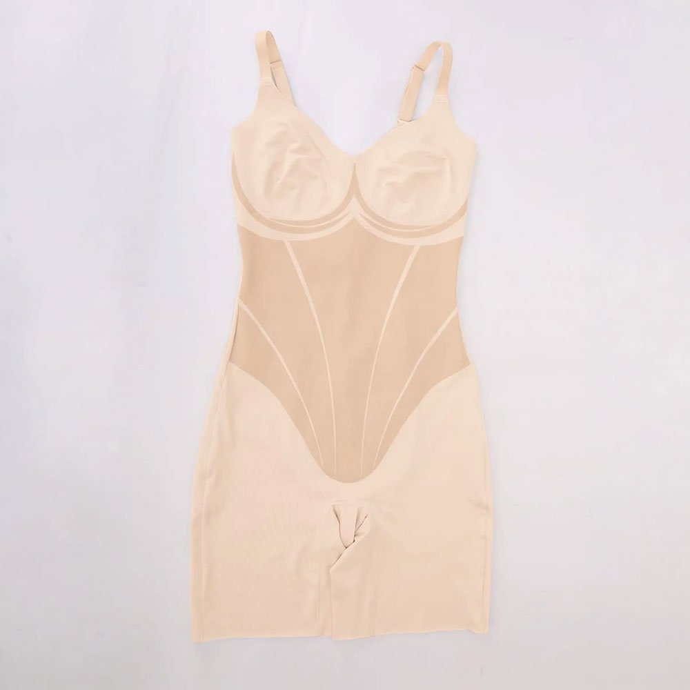 Liquid LYCRA™ V-veida Izgriezuma Viegli Koriģējošs Bodijs ar Šotyu Daļu - ElorélleBēšsShapewear