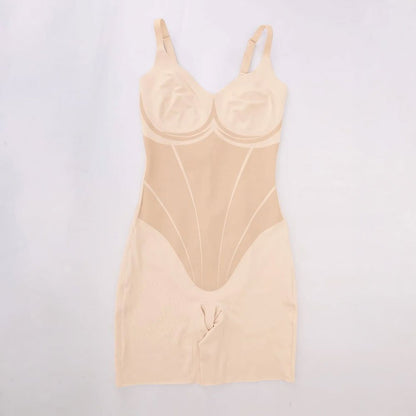Liquid LYCRA™ V-veida Izgriezuma Viegli Koriģējošs Bodijs ar Šotyu Daļu - ElorélleBēšsShapewear