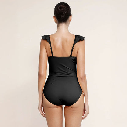 Elegants kopējais peldkostīms ar V-veida izgriezumu un sievišķīgu dizainu