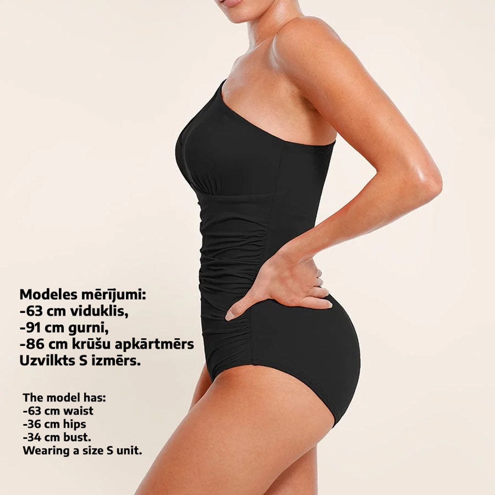 Elegants melns viengabala peldkostīms ar iebūvētu krūšu atbalstu