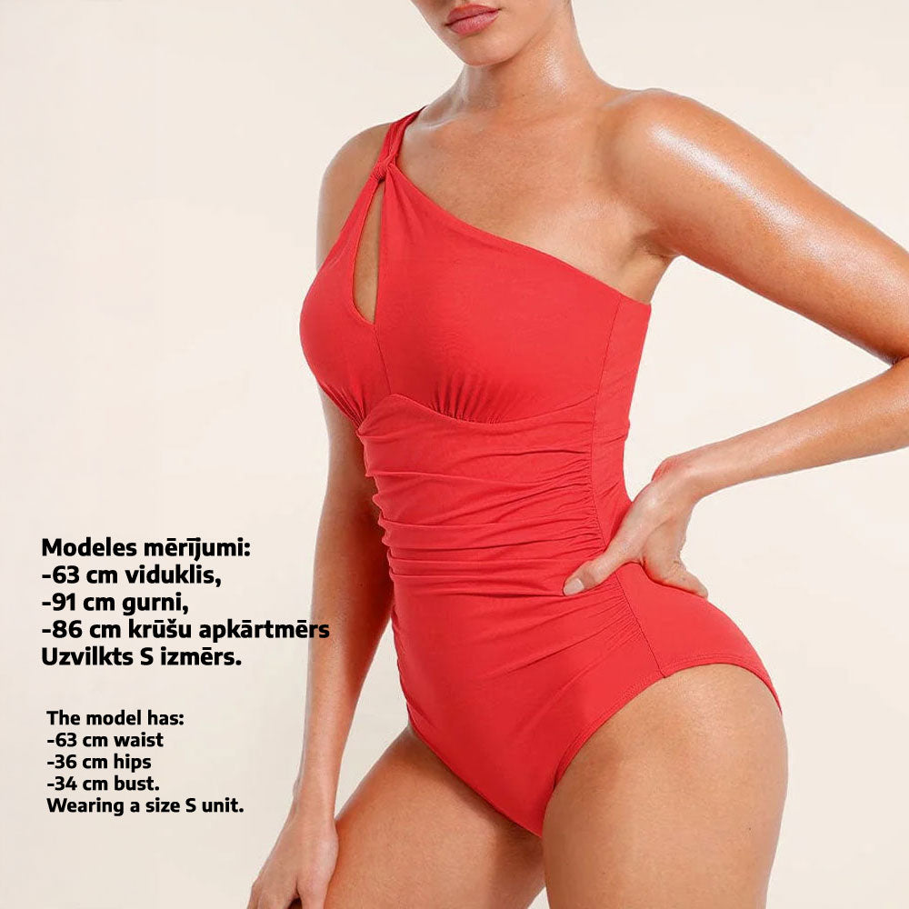 Koriģējošs viengabala peldkostīms ar asimetrisku dizainu un figūru slaidinošu efektu